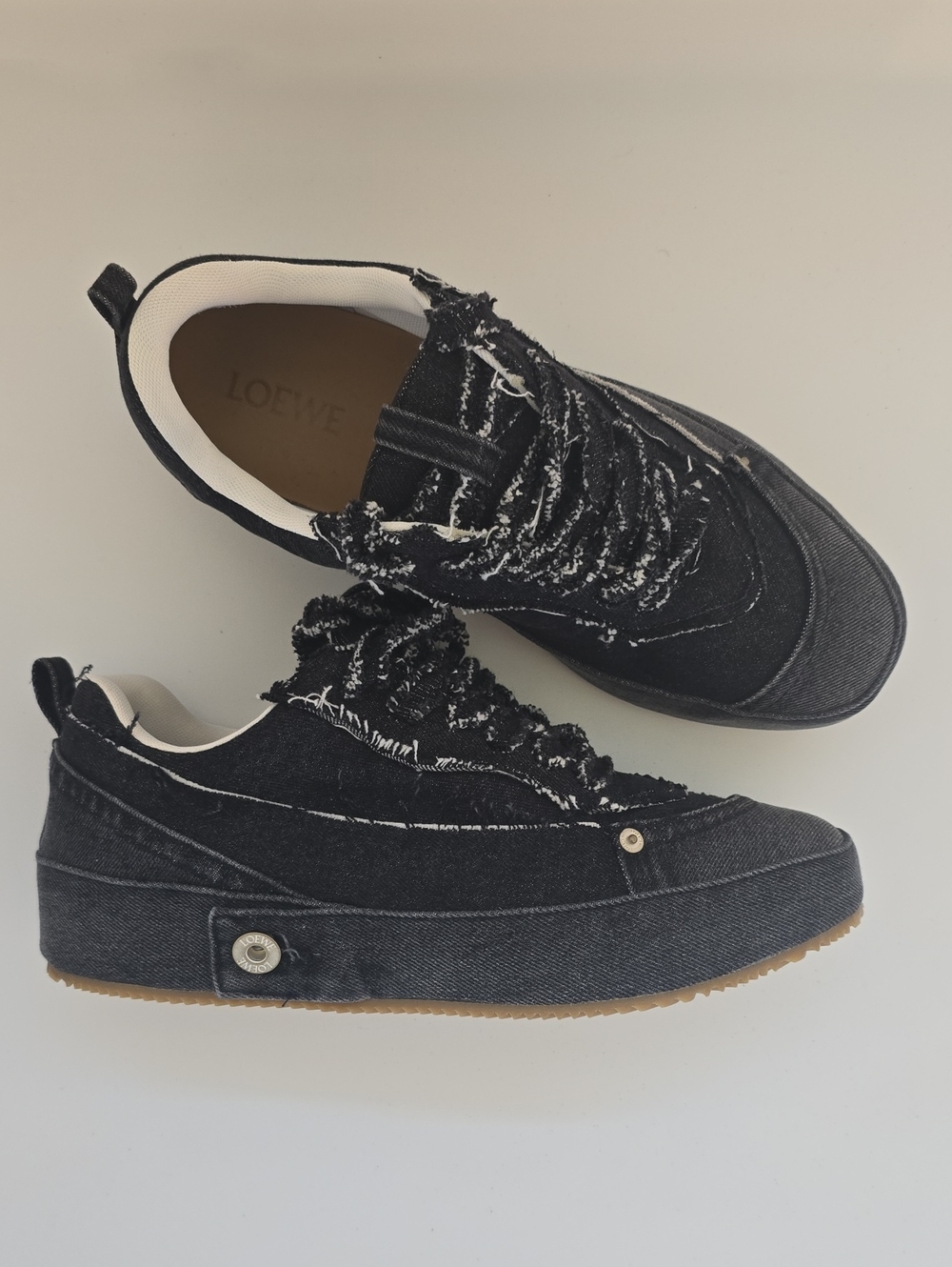 Loewe Black Denim Low-Top Sneakers with Frayed Detail